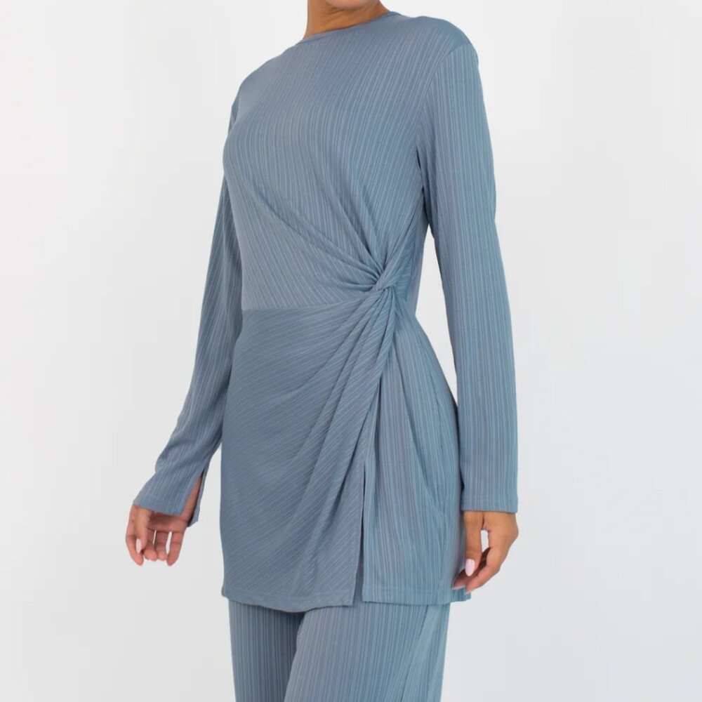 Fares like veiled co ord top in ribbed blue